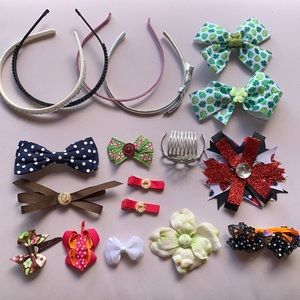 Lot of 18 handmade and boutique hair clips, headbands & tiara hair accessories